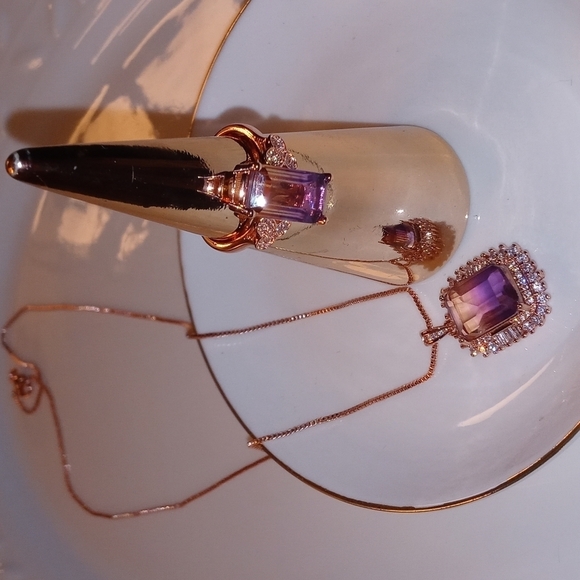 Jewelry - Gold plated ring size 8 with Tourmaline stone ,necklace with pendant